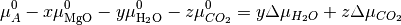 \mu^0_A - x\mu^0_{\text{MgO}} - y\mu^0_{\text{H}_2\text{O}} - z\mu^0_{CO_2} = y\Delta\mu_{H_2O} + z\Delta\mu_{CO_2}